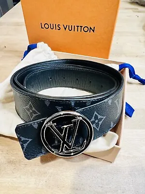 Louis Vuitton Mens LV Monogram Belt Reversible- Black Round Buckle Size 110/44 • $350