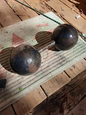 1 RARE Vintage Antique Iron Globe Dumbbell Approximately  50 Lbs • $699