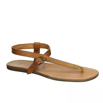 Handmade Ankle Strap Thong Sandals For Men In Tan Genuine Leather Italian Shoes • £102