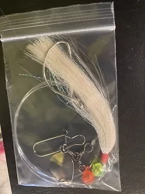 10 White Buck Tail 4/0 Offset Hooks Fluke Flounder Rig 3 Way Swivel Fluke Rig • $24.99