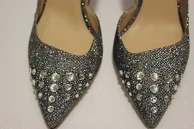 J Crew Collection Colette Jeweled Glitter Pumps Size 9  Silver Black $328 Heel • $119.99