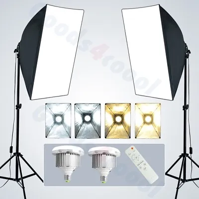 Photo Adjustable 3 Color Dimmable LED Softbox Lighting Soft Box Light Stand Kit • £59.99