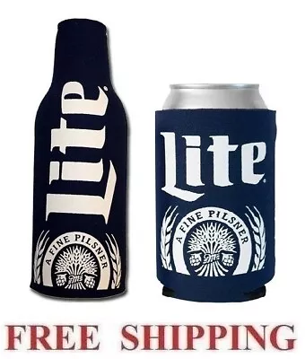 Miller Lite 1 Beer Bottle Koozie + Can Huggie Coolie Coozie Cooler Navy New • $16.95