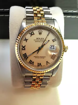 $4200 • Buy Rolex 16233 Oyster Datejust Gold/Steel Roman Cream Dial - 90 Day Warr Serviced