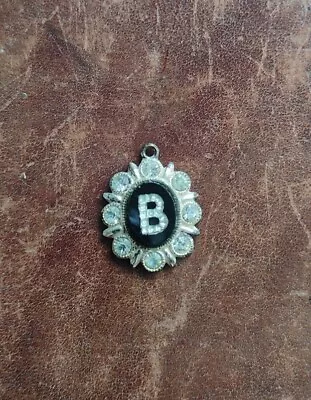 Vintage Monogram Necklace Bracelet Charm Letter B Diamante Black Glass Oval • £15.89