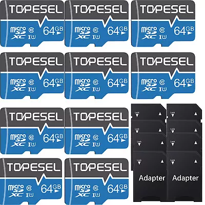 TOPESEL Micro SD Card 64GB 10 Pack Memory Cards Ultra SDXC Class 10 TF Cards Lot • $35.99