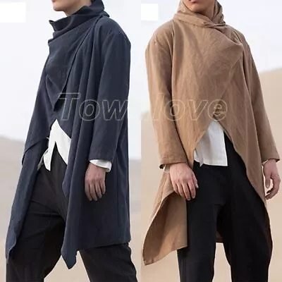 Mens Hooded Cape Poncho Long Cardigan Cloak Hipster Gothic Punk Cape Coat Tops • $29.30