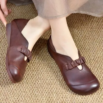 Mary Janes Women Genuine Leather Ballet Flats Comfortable Soft Oxfords Sandals • $68.39