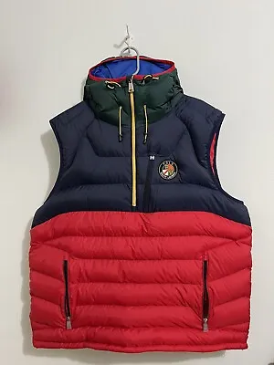 Polo Ralph Lauren Big Crest Cookie Patch Hooded Pullover Puffer Vest Men’s 2XL • $185