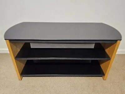 AV UNIT/TV STAND BLACK GLASS OAK VENEER -110Wx 45Dx 51H COLLECTION ONLY! RP £395 • £60