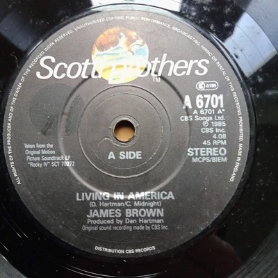 £1 • Buy JAMES BROWN Living In America 7'' Vinyl Record (1985) Scotti A6701