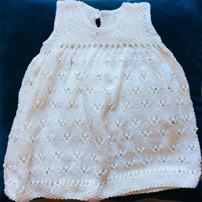 £8 • Buy New - Beautiful Hand Knitted Cream Cotton Girls Summer Dress - 3/6 Months