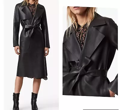 Worn Once ALLSAINTS  Farren Leather Mac Trench CoatZenith Brown UK Size 6.£899 • $416.86