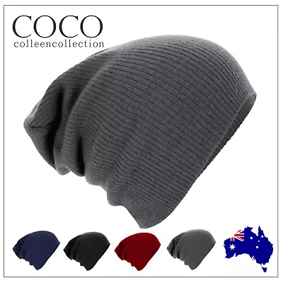 Mens Women Unisex Slouch Baggy Oversized Winter Warm Ski Rib Knit Beanie Hat Cap • $9.99