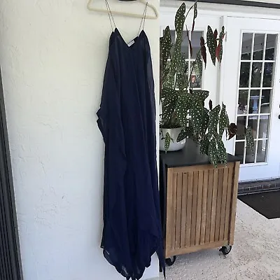 Vionnet Paris Navy Long Flowy Dress/ 2 Straps. 100%silk. Sz 40. • $242.25