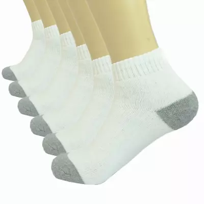 3 Pairs Ankle Quarter Crew Mens Sports Socks White 2 Tones Cotton Size • $1.04