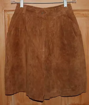 Pleated Lined Diani Leather Suede Shorts 1980s  Chestnut Brown Vintage Style • $14.99