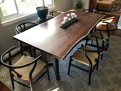 Live Edge Walnut Wood Slab Dining Table 72  With Metal Legs Contemporary Modern • $3200