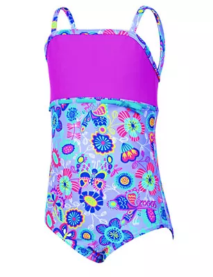 Zoggs Girls Wild Lilac Classic Back Swimsuit Age 3-4 Blue RRP £22 • £5.97