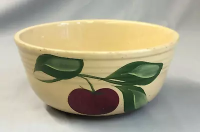Vintage Watt Three Leaf Single Apple Ribbed Mixing Bowl 07 Hand Painted • $23.95