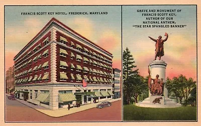 Postcard MD Frederick Francis Scott Key Hotel Grave Linen Vintage PC H8715 • $3