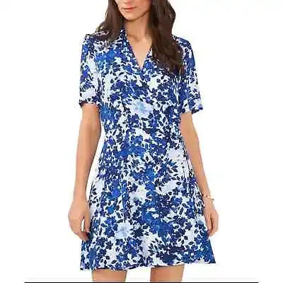 Vince Camuto Women's Opulent Blue Printed Collared V-Neck Wrap Dress S NWT B35 • $15.75