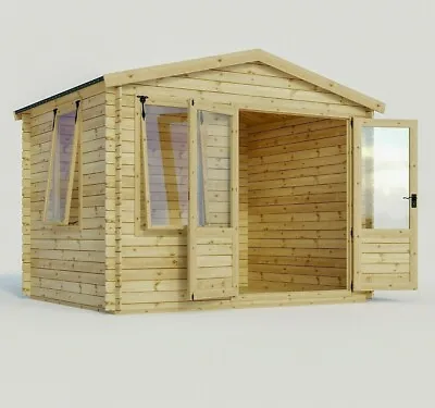 LOG CABIN GARDEN OFFICE WOODEN SUMMERHOUSE WOOD HOBBY ROOM APEX ROOF 10ft X 8ft • £1599.94