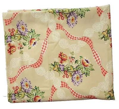 Kaufmann Red Gingham Bow Floral Eyelet Fabric Upholstery Ingrid Finnan 53x62 • $29.99