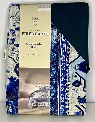 Marks And Spencer Fired Earth Cotton Acapulco Salazar King Size Duvet Set Blue • £59.50