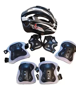 Bicycle  Helment Knee Elbow & Palm  Pads Boys Black/silver Proctive Gear • $15