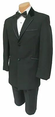 Men's Retro Andrew Fezza Black Tuxedo Jacket With Velvet Collar & Satin Trim 40R • $17.99