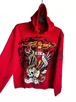 NWT ED HARDY Retro Tattoo Eagle Skull Snake Red Hoodie/Sweatshirt Size LARGE • $49.99