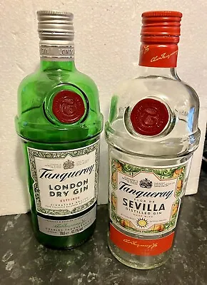 Empty 2 X TANQUERAY GIN Bottles (SEVILLA  / DRY) 70cl Plus Lids - UPCYCLE CRAFT • £6.49