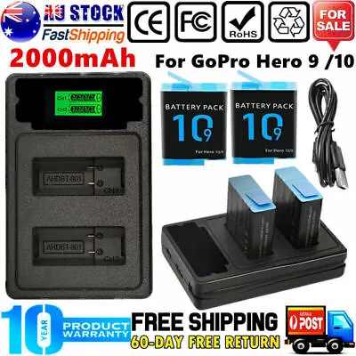 2/4x 2000mAh Replacement Battery / Charger For GoPro Hero 9 Hero 10 Black Camera • $39.99