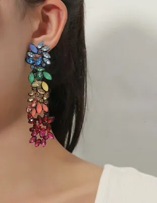£5.49 • Buy Multi Colour Black Long Drop Dangle Big Statement Earrings Blogger Zara Uk