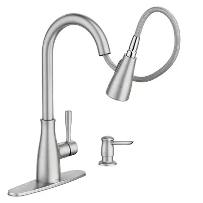 🆕 Moen 87699SRS Lucira 1-Handle Pull Down Kitchen Faucet W/ Soap - Stainless • £108.95