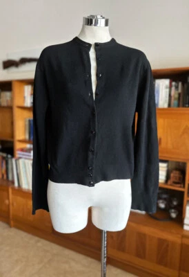 $55 • Buy Vintage 1950's CASHMERE Cardigan Sweater, Black, 1960's Wool Mid Century 1940's
