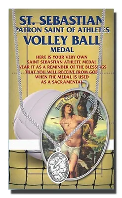 St.Sebastian Volleyball Medal Necklace With Two Free Prayer Cards • $18.95