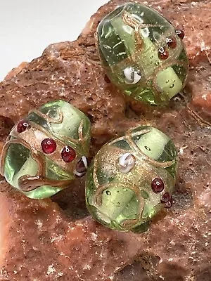 Estate Murano Italian Glass Wedding Cake Beads 4pc Lot Green 3/4” Loose • $4.55