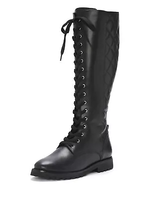 Vince Camuto Vicintia Black Lace Up Quilted Knee High Moto Combat Riding Boot • $59.95