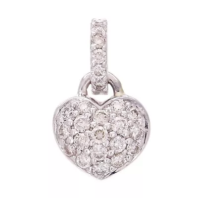 18K White Gold Aaron Basha Small Pave Diamond Heart Charm Pendant • $1481.99