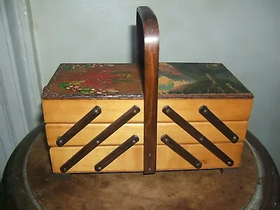 Vintage Miniature Hand Painted Accordion Style Sewing Box! • $24.95