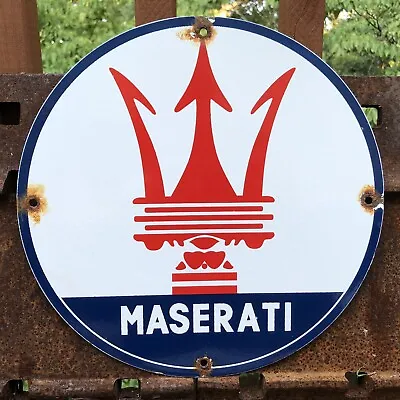 Vintage Maserati Porcelain Dealer Sign Italian Automobile Gas Oil Sales Service • $119.99