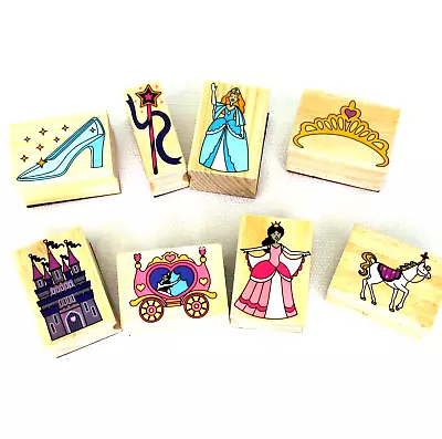 Set Of 8 New Wood Mounted Rubber Stamps Princess Castle Tiara Carriage Slipper • $11.95