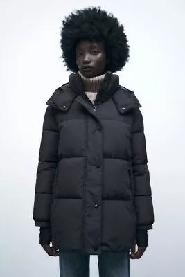 RARE New Zara Black Super Warm Puffer Parka Jacket Coat RRP$249 • $110