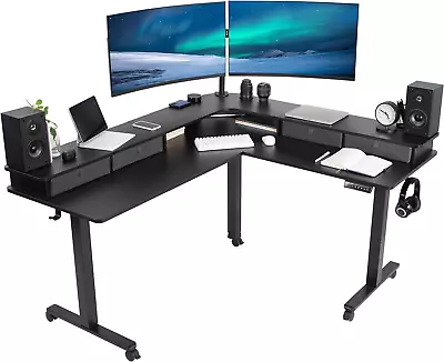 VIVO Electric 2-Tier Height Adjustable 63 X 55 Inch Stand Up Corner Desk L-Shap • $406.07