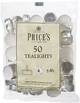 Prices Patent Candles White Tealights Bag Pack Of 50 Wax L X 3.8Cm W X 1.8Cm  • £6.63