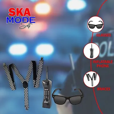 £15.99 • Buy Unisex 80s Retro Ska Mode Two Tone Kit Black/white Braces Glasses Cell Phone Set