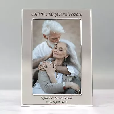 Personalised Silver 4x6 60th Wedding Anniversary Photo Frame Anniversary • £10.99