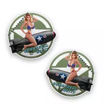 Bombshell Betty WW2 Pin Up Sexy Vintage Babe Sticker Nose Art Truck Decal 2pk • $4.99